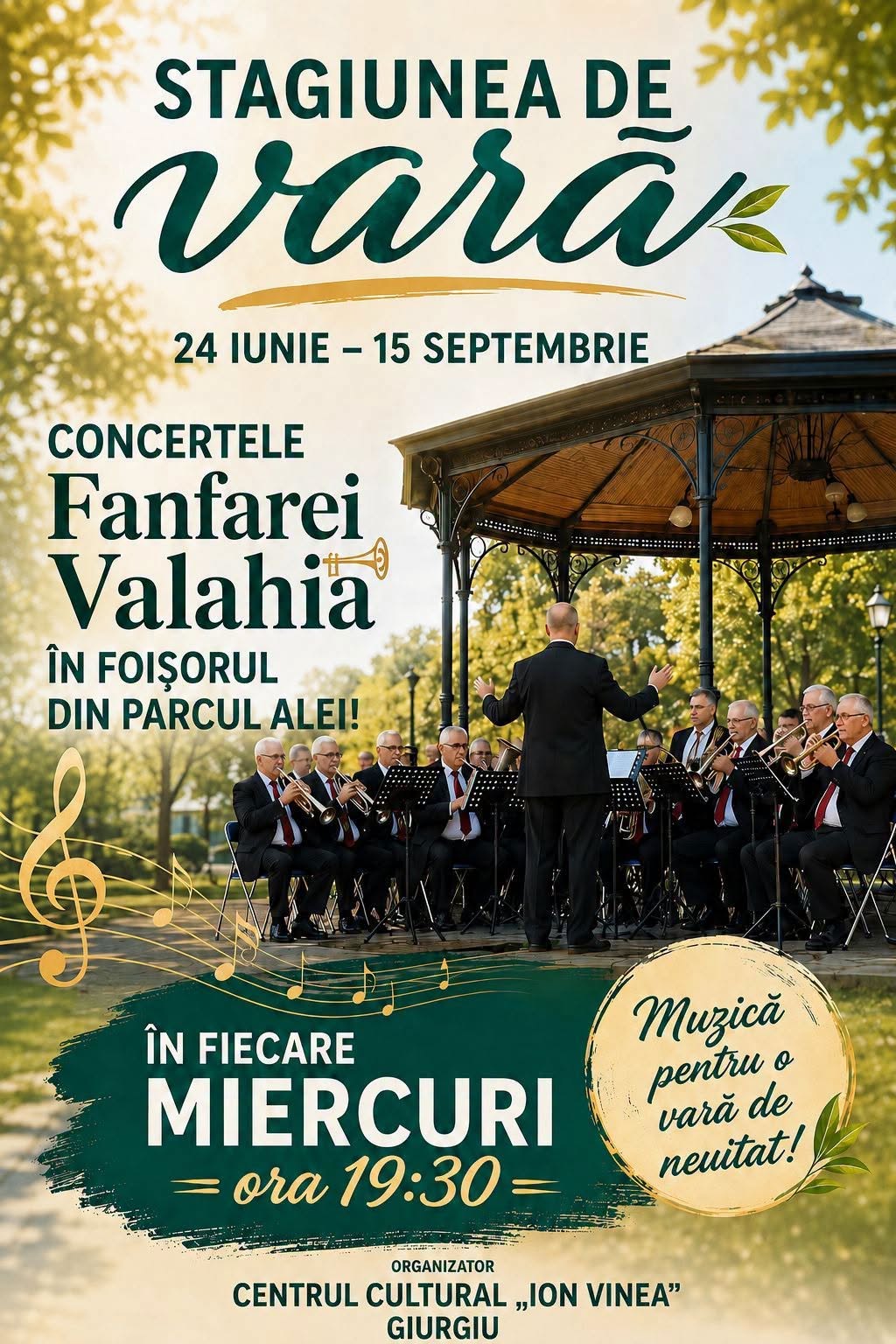 Continuă stagiunea concertelor de vară (24 iunie -15 septembrie) organizată de Centrul Cultural Local Ion Vinea