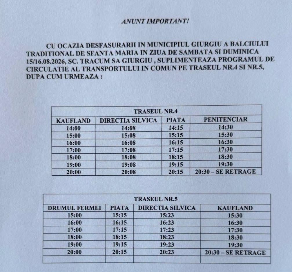 Suplimentare curse Tracum, cu ocazia bâlciului tradițional!